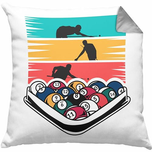 Trendation Billard Pool Kissen mit Füllung 40x40 Geschenk Queu Geschenkidee Spruch Grafik (Grau)