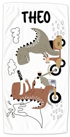 GRAZDesign Dinosaurier Kinder Handtuch mit Namen personalisiert für Kinder, Badetuch Kindertuch - 140x70cm