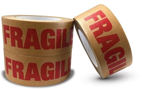 JeeJaan® Lot de 3 rouleaux de ruban adhésif en papier kraft marron fragile 50 mm x 50 m respectueux de l'environnement entièrement recyclable pour l'emballage de colis et de boîtes