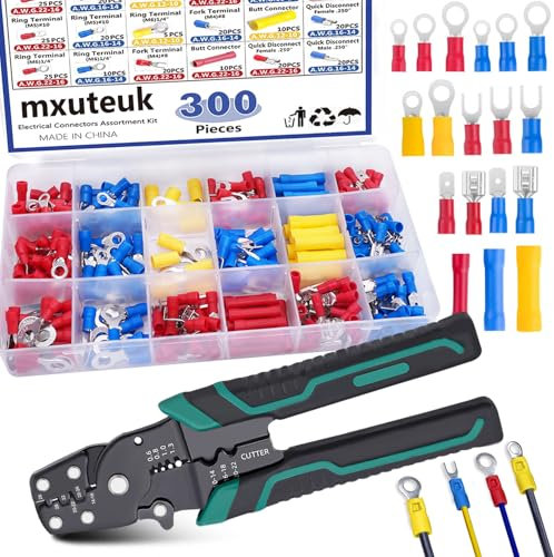 mxuteuk 301Pcs Insulated Wire Electrical Connectors Assortment Kit with Ring, Spade, Butt, Quick Disconnect, Crimp Automotive Cable Terminals