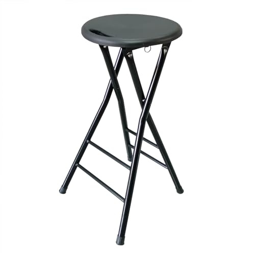 XQJLBZA Sgabelli da Bar Pieghevoli Alti 60/70 CM per Cucina, Sedile da Bancone Portatile Senza Schienale con Maniglia e Poggiapiedi, Sgabello da Colazione Pieghevole per Adulti(Zwart,24(60cm))