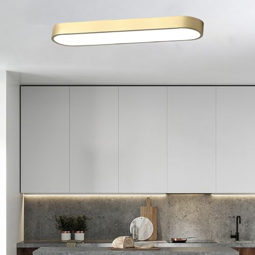 TZSMUM LED Deckenleuchte Modern Schlicht Deckenlampe 3 Farben 2700/4500/6500K Ultra Dünn Deckenleuchten Indoor Kreative Lange Acryl für Wohnzimmer Schlafzimmer Balkon (Gold-Neutral Light,35cm)