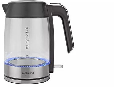 Cookworks Glass Electric Kettle, 1.7L, LED Illuminated, Stainless Steel Base
