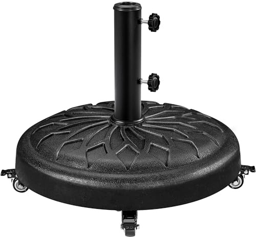 Yaheetech 25kg Resin Garden Parasol Base, Heavy Duty Umbrella Stand Holder with Wheels,Outdoor Round All Weather Patio Umbrella Stand for Deck Poolside Black