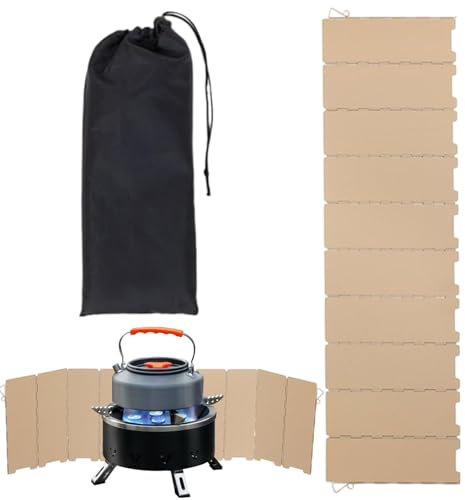 Pare-brise pour réchaud de camping – Pare-vent pliable en métal à 10 panneaux | Accessoires de camping avec sac de rangement, grille de protection légère pour l'extérieur