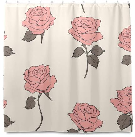 miaozhen Cortina para ba?o Elegante tenda da doccia in tessuto impermeabile con gancio rosa semplice minimalista panno in poliestere lavabile standard tenda per vasca da bagno Cortina para ba?o