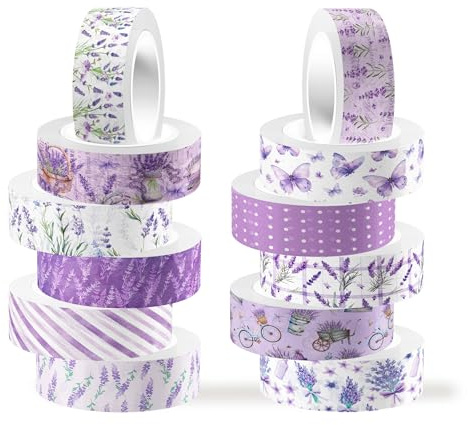 CC HOME 12 Rollen Lavendel Washi Tape Set Masking Tape Aquarellästhetik Dekoratives Stickers Scrapbooking Tape Dekoratives Klebeband Bunt, für DIY Handwerk Tagebuch Bullet Journals KunsthandwerkAlben