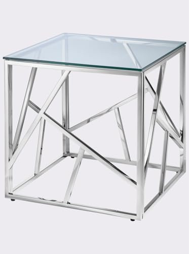 Heine, Moderner Beistelltisch, Glasplatte mit Chromgestell, Geometrisches Design, Grau UVP:229€