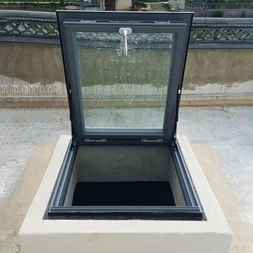 YUGXTH Toit Fenêtre, Puits de Lumière pour Toit Plat Incliné, Trappe de Toit Personnalisable, Cadre en Alliage D'aluminium + Verre Trempé, pour sous-Sol/Grenier(Nero,LxW 70x70cm/27.6x27.6in)