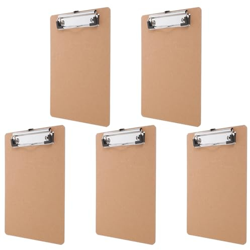 KICHOUSE Lot De 5 Petits Porte-documents A5 15x23 Cm En Bois Pinces Métalliques Solides, Presse-papiers Portable Pour Bureau, École Et Organisation De Documents