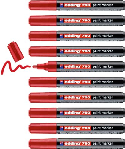 edding 790 Lackmarker - rot - 10 Stifte - Rundspitze 2-3 mm - Lackmarker zum Markieren und Beschriften von Metall, Glas, Stein oder Kunststoff - hochdeckend, permanent, wischfest
