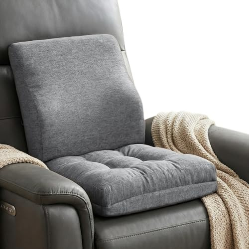 baibu Memory Foam Small Recliner Cushions with Lumbar Support Pillow Set, 18x16x4 Inch Dual-Layer Design Non-Slip Recliner Seat Cushion & Back Support Pillow for Reduce Hip & Lumbar Pain, Grey