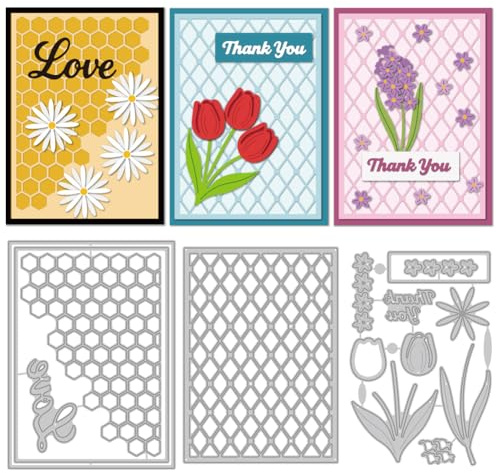 DELORIGIN Flower Background Metal Cutting Dies Card Making Greeting Message Die Stencil Carbon Steel Die Cuts Card Embossing Stencils Template Dies for DIY Scrapbook Paper Craft Decor Wedding Birthday