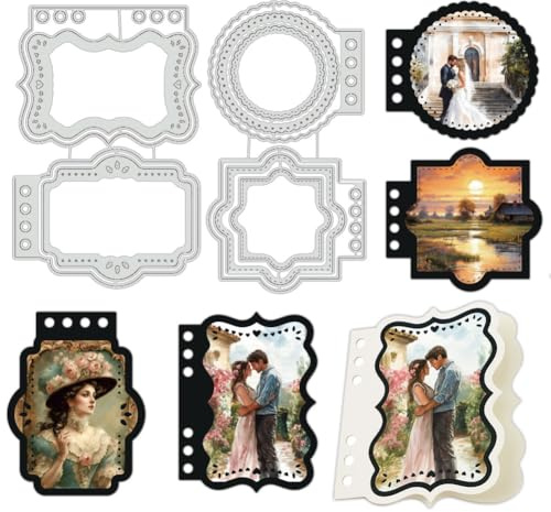 UNICRAFTALE 10 Stück Geometrischer Ordner Metall Stanzformen Hintergrund Gestanzte 3D Prägeschablonen Für Kartenherstellung DIY Hochzeit Party Fotoalbum Papierhandwerk 14.7x8.3cm