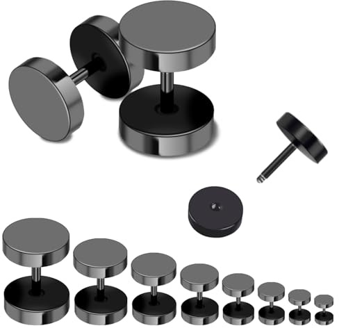 TILONKJ Fake Gauge Earrings, 8 Pairs Black 3-10mm for Men