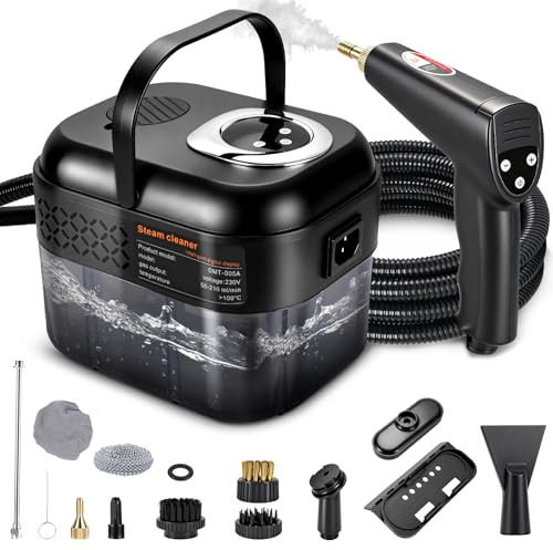RUIZHI 6-Stufig Dampfreiniger Handgerät mit 12 Zubehör, Steam Cleaner Handheld 1700ML Tank, 1500W Mehrzweck, Dampfdruck 3.5Bar, Aufheizzeit 15s, Dampfreiniger für Alles Boden Auto Fenster Polstermöbel