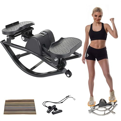 Rock Stepper Cardio Machine for Home Workouts | Low-Impact Fat Burner & Glute Toner with Digital Monitor | 15-Min Quick Silent Stepper, Includes Anti-Slip Mat & Side-to-Side Motion (Black)