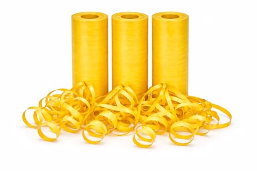 3 Luftschlangen * GELB * Deko für Party und Geburtstag | 3 Rollen je 20x Schlangen, 4m lang, Schwer Entflammbar, Made in EU | Mottoparty Fasching Karneval yellow, Farbe: Gelb