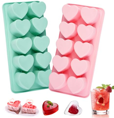 2 Stück Silikon Herzform, Silikonform Herzen, Antihaftbeschichtet | Herzform Silikonform in Herzforms, 10 Mulden Silikons Backform Herz für Pudding, Silikon Schokolade, Gelee, Herzkuchen