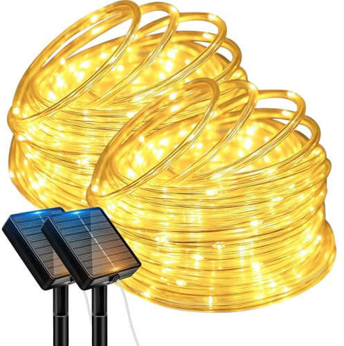 btfarm 2 Stück Lichterkette Außen Solar, 10M 100 LED Solar Lichterschlauch | IP65 Wetterfest Lichtschlauch Aussen, 8 Modes Solarlichterkette für Garten Terrasse Zaun Hof Party Weihnachten Deko, Warmweiß