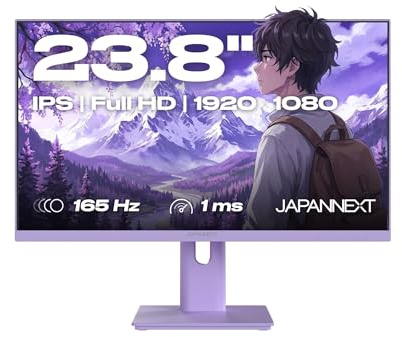 JapanNext Gaming Monitor 23,8 IPS 165Hz 1ms Viola Pastello | Full HD (1920x1080) | Altezza e inclinazione regolabili (HSP) Altoparlanti integrati G-Sync/FreeSync | JN-IPS238G165F-HSP-PP