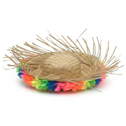 Bemonew Sombrero Mexicano Sombrero Mexicano con Flores Coloridas Gorro de Paja Tejido a Mano para Hombres y Mujeres Fiesta decoración temática Hawaiana