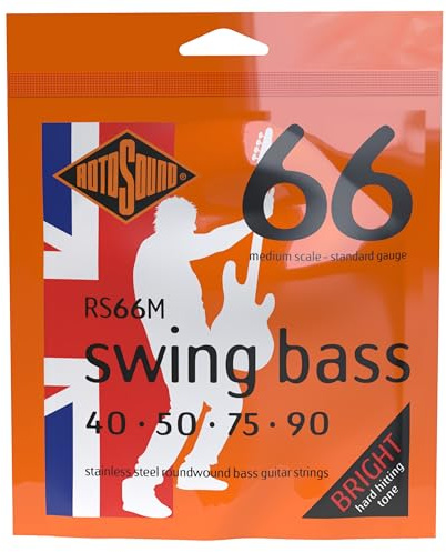 Rotosound Cordes pour Basse Électrique SWING 66 STAINLESS SETS 4-cordes RS66M MEDIUM SCALE Stainless MEDIUM Scale 40-90