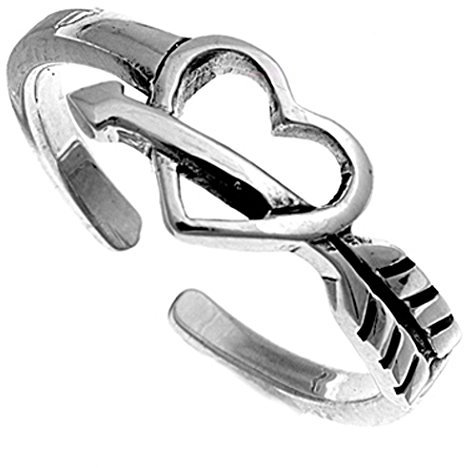 7K Zehenring aus 925 Sterling Silber als Fußschmuck für Damen, Herren und Mädchen, Größenverstellbar, Herz 6