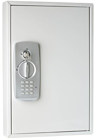 Wedo 10263237 Schlüsselschrank (für 32 Schlüssel, pulverbeschichtetes Stahlblech, mit modernem Elektronikschloss und zusätzlichem Standardschloß inklusive 2 Schlüssel) lichtgrau, Maße: 30 x 9, 5 x 45 cm