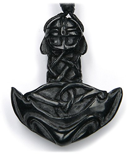 Drachensilber Wikinger Schmuck Thors Hammer Anhänger Horn - Nordischer Wikinger Kettenanhänger inkl. längenverstellbaren Textilband Wikinger Schmuck Schutz Stärke Damen Herren Halskette Kette