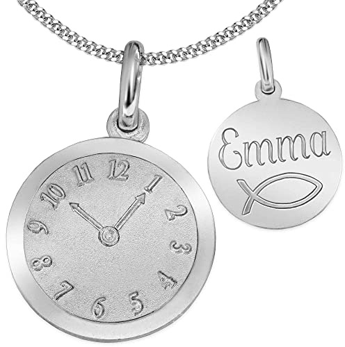 CLEVER SCHMUCK Gravur Kettenanhänger Geburts Uhr mit wählbarer Kette zur Baby Geburt, beides STERLING SILBER 925 Geburt Geschenk personalisiert im Etui