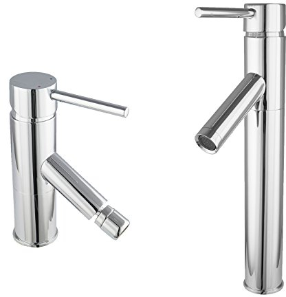 PaulGurkes Einhandmischer Armaturen-Set Rund Bidet Qualitäts Mischer Bidetarmatur schwenkbarer Kopf Kopfstück mit Luftsprudler und Waschschale Wasserhahn lang Waschtischbatterie Einhandmischer