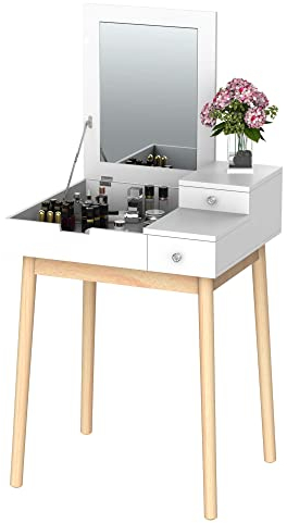 HOMCOM Dressing Table with Flip-up Mirror, 2 Drawers, Makeup Desk, White