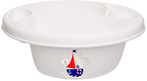 alles-meine.de GmbH 3 Kammer - Schüssel/Waschschüssel/Kinderwaschbecken - weiß Schiff - Boot Bieco - mit Seifenablage - Organizer - Reinigungsmittel Aufbewahrungsbox - Pf..