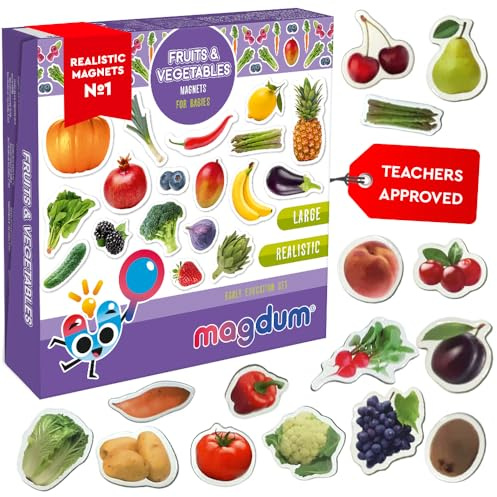 Magdum Kühlschrankmagnete für Kinder 50 Früchte & Gemüse Großes Magnet-Set