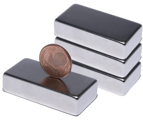 Neodym Magnete Extra Stark Quader 40x20x10mm - 25 Kg Powermagnet - Neodym Magnet 40mm - Quadermagnet 40 x 20 x 10 mm - N52 Stark Neodym-Magnete (4 Stück)