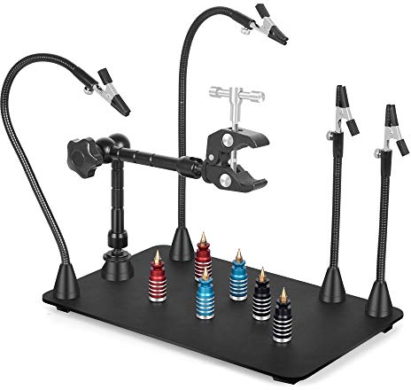 Manos amigas magnéticas Estación de trabajo de soldadura de tercera mano | Base robusta más grande con soporte para pistola de calor | |Brazos de soporte de PCB