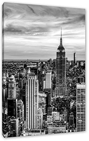 Pixxprint New York City bei Sonnenuntergang, Monochrome, Größe: 80x60cm, Leinwandbild, fertig gespannt, Wandbild, Dekoration, Kunstdruck, kein Poster