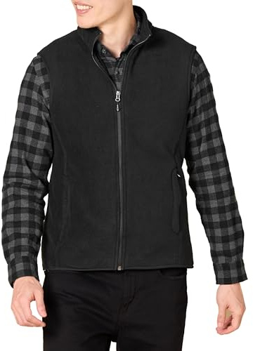 Amazon Essentials Chaleco de Forro Polar con Cremallera Completa (Disponible en Tallas Grandes y Largos Especiales) Hombre, Negro, XL