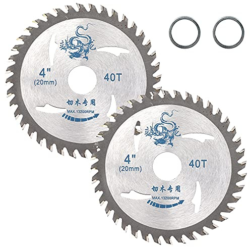 SI FANG Lot de 2 lames de scie circulaire TCT de 110 mm, arbre de 20 mm x 40 dents, disque de coupe spécial pour bois, bois dur et plastique, 13200 tr min, avec bague de réduction de lame de scie de