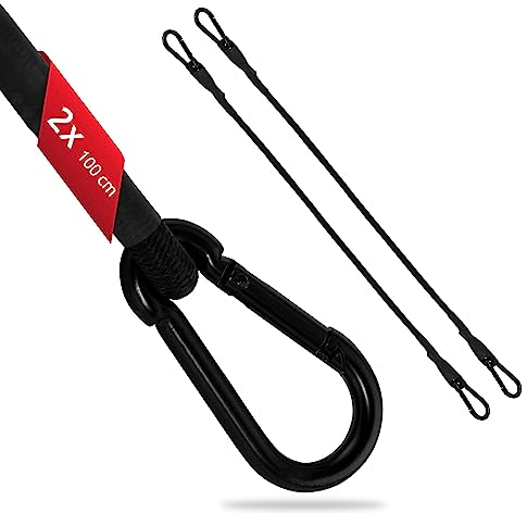 ECENCE 2er Set Spanngummi mit Karabiner aus Edelstahl, Expander mit Haken 100cm in Schwarz Latex Spanngurte, Gepäckspanner für Fahrrad, Auto, Gepäck, Ladung
