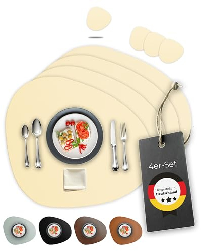 Lederfabrik Garnier® Tischsets Abwaschbar 4er-Set – Nachhaltig, Stabil & rutschfest – Edles recyceltes Leder, Made in Germany (Modern, Beige)