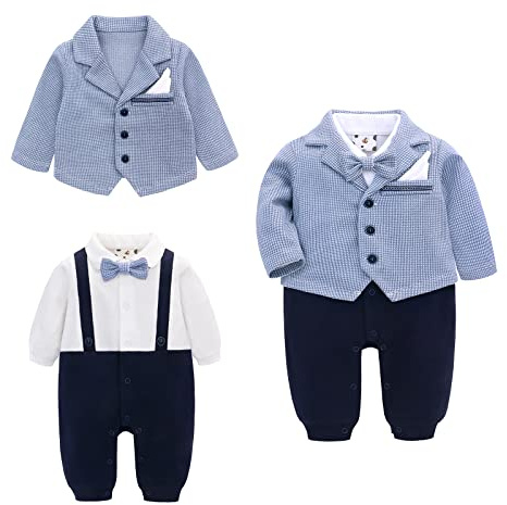 famuka Bambino Smoking Bimbo Tutine Abiti e Giacche Eleganti Blazer Nozze Battesimo Elegante Abbigliamento (Blu, 3M)