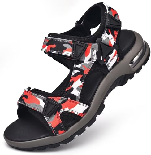 visionreast Sandales en cuir pour homme - Sandales de plage - Sandales de randonnée confortables - Chaussures de randonnée - Chaussures de sport - Avec fermeture Velcro - Sandales fermées, Orange3.,
