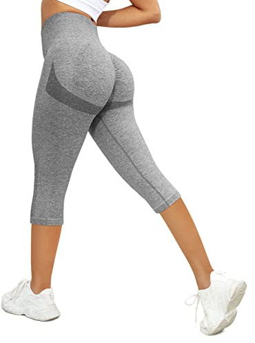 PASUDA Leggins Donna Sportivi 3/4 Fitness Leggings Push up Vita Alta Anticellulite Pantaloni da Yoga Elastici Jogging Pants Controllo Pancia per Palestra, Allenamento, Corsa, Pilates (Grigio, S)