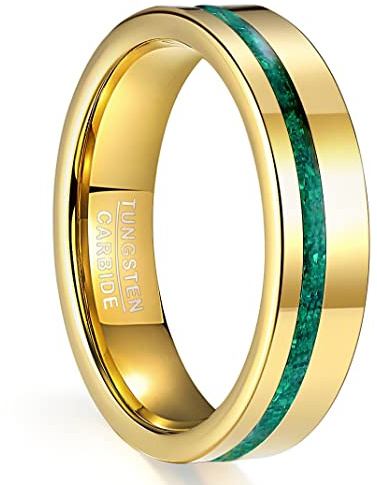 NUNCAD Bague Or Hommes Femmes 6mm Carbure de Tungstène Anneau de Garçon avec Malachite pour Mariage Fiançailles Partenariat Taille 63.4(20.2)