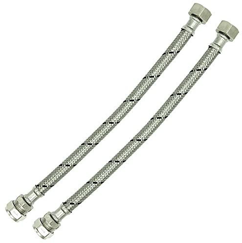 2X Reeds 15mm x 1/2inch Flexi 500mm Flexible Braided Tap & Inlet Valve Connector Pack of 2 WRAS Approved