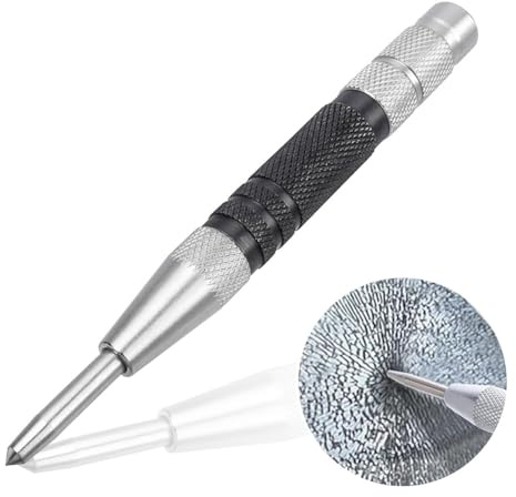 Bestgle 155mm Length Automatic Center Punch, Heavy Duty Adjustable One-Handed Spring Impact Loaded Center Hole Punch, Metal Hole Punch Hand Push Tools for Machinists Glass Wood Thin Steel Sheets