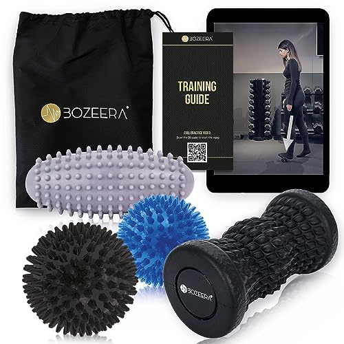 BOZEERA | Rouleau Massage Pied, 2X Massage Ball Picot & Ball Picot Ovale | Reflexologie Plantaire, Soulagement Musculaire, Aponévrosite Plantaire | Avec Vidéo, Poster & Sac