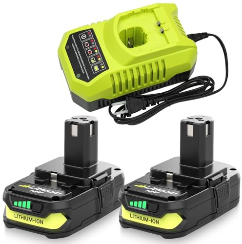 2PACK 3.6Ah Lithium Battery Replacement for Ryobi 18V Battery and P117 Charger Combo Compatible with Ryobi Battery and Charger 18 Volt P102 P103 P104 P107 P108 P109 Cordless Power Tools (Green-3P)